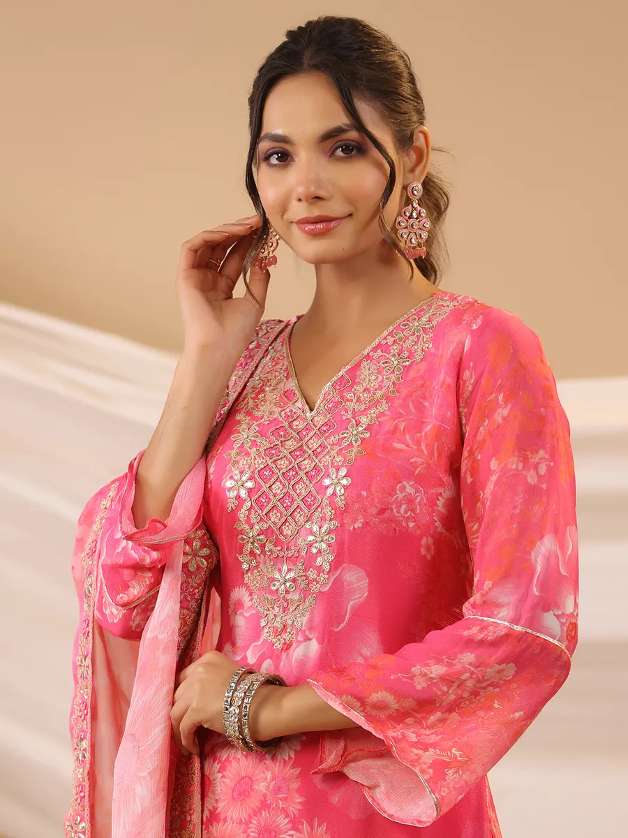 Amazing pink printed georgette sharara set