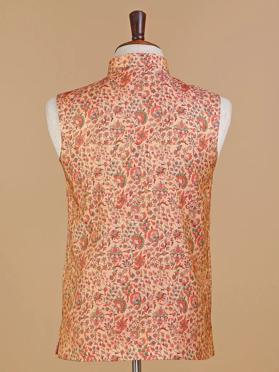 Amazing printed peach silk waistcoat