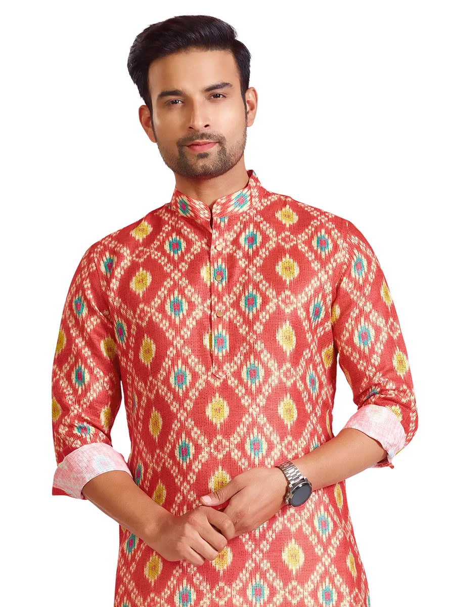 Amazing printed red cotton kurta