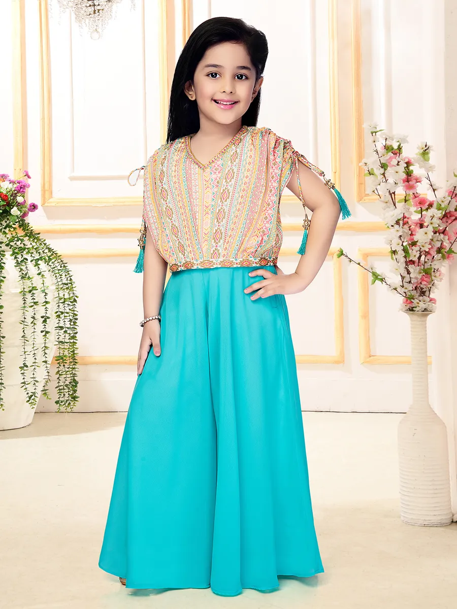 Aqua georgette palazzo with crop top