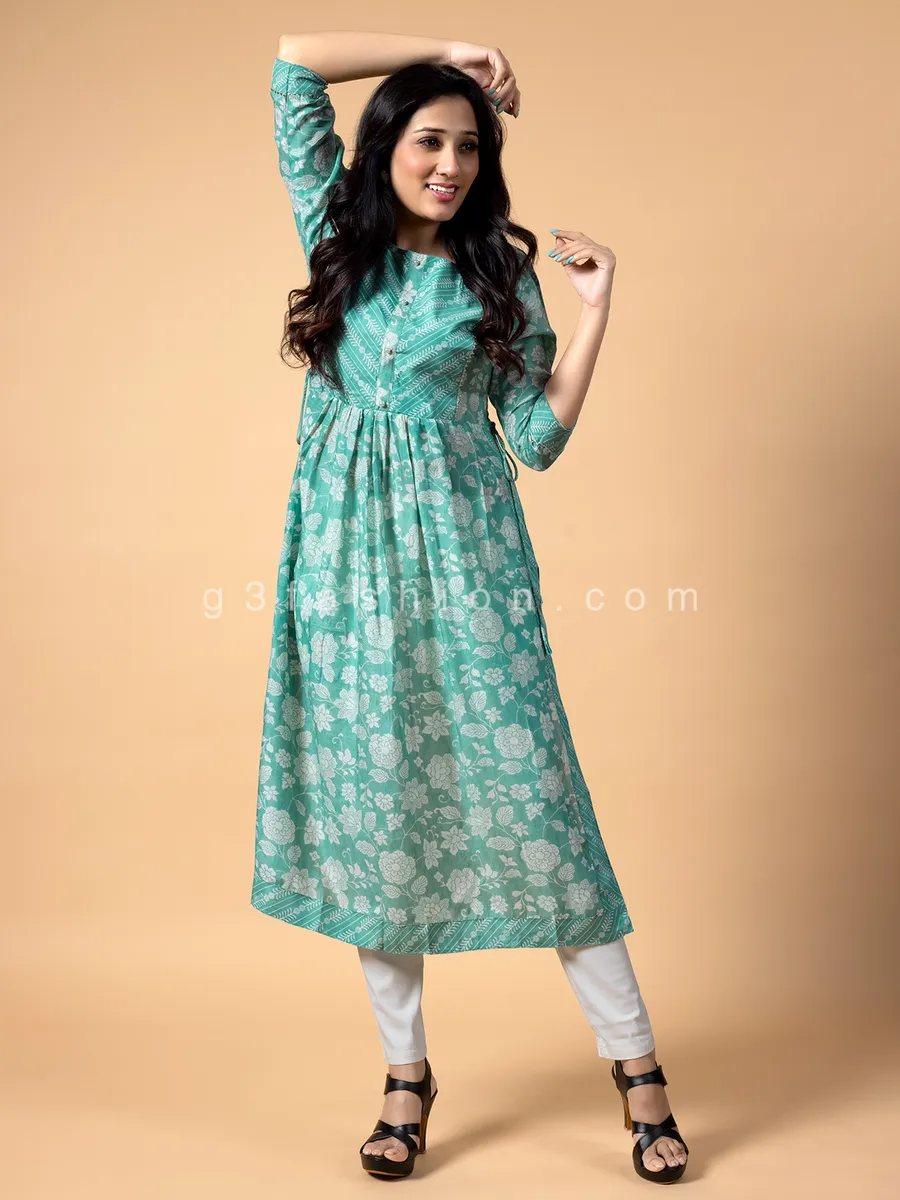 Aqua hue printed kurti