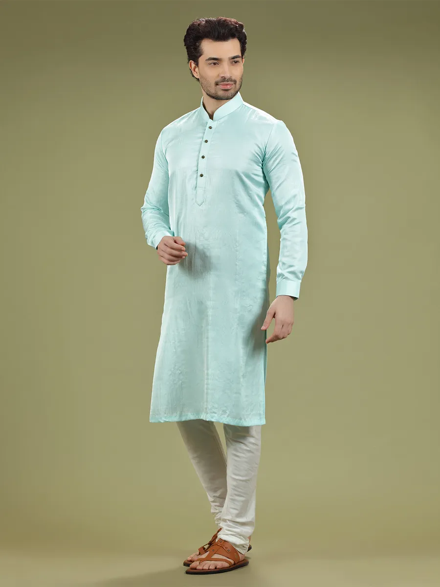 Aqua plain silk kurta suit