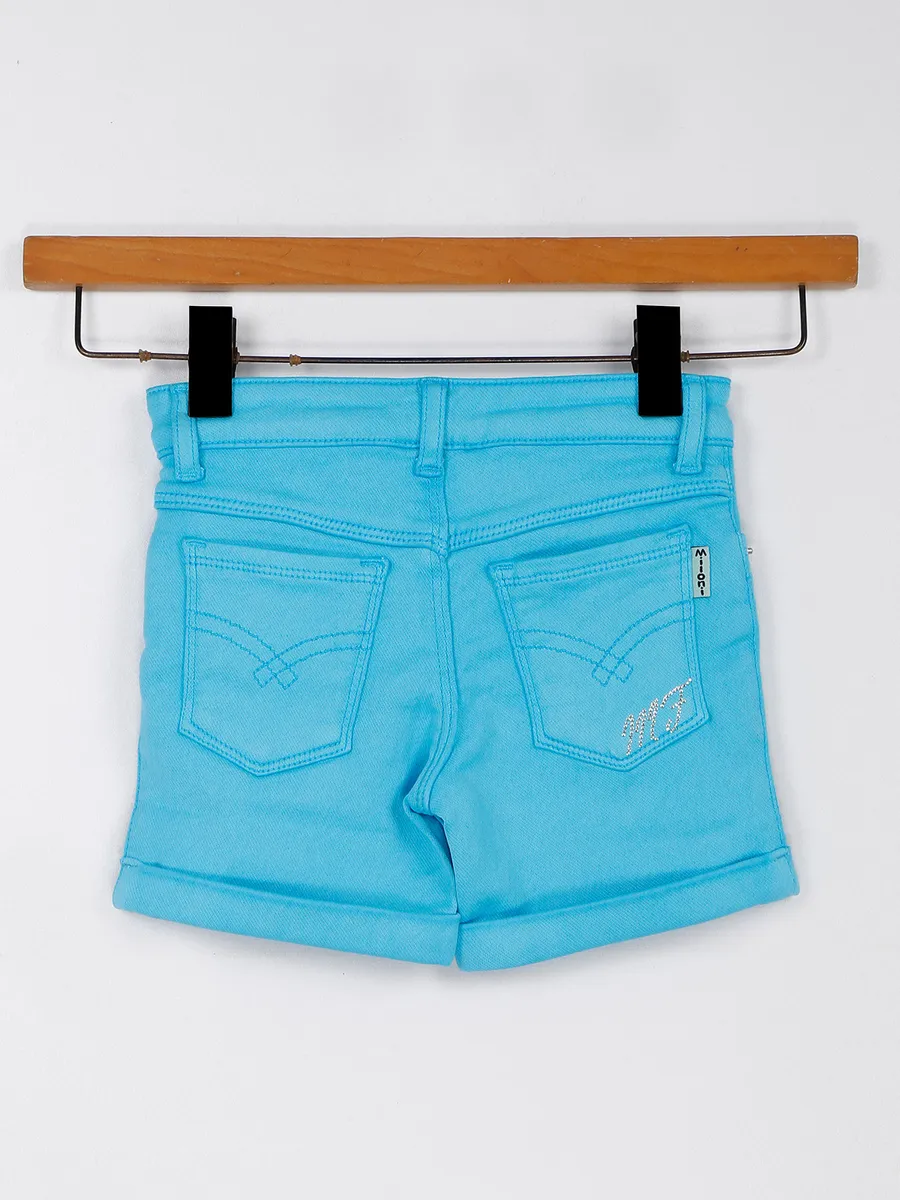 Aqua solid denim girls shorts
