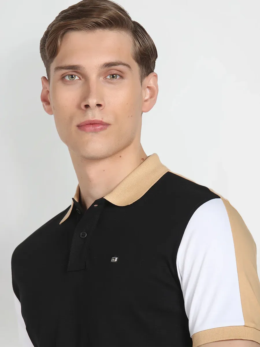 Arrow black cotton color block t shirt