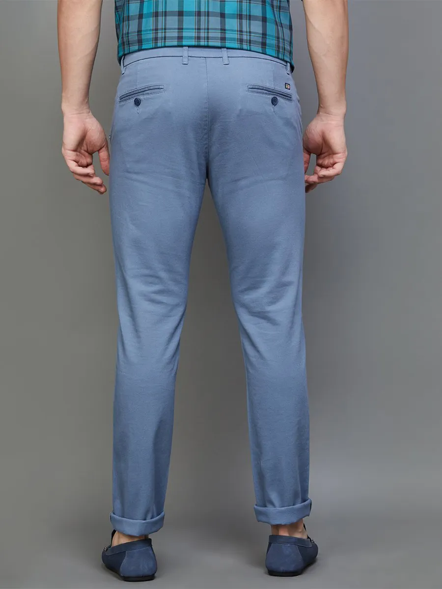 Arrow blue cotton solid trouser