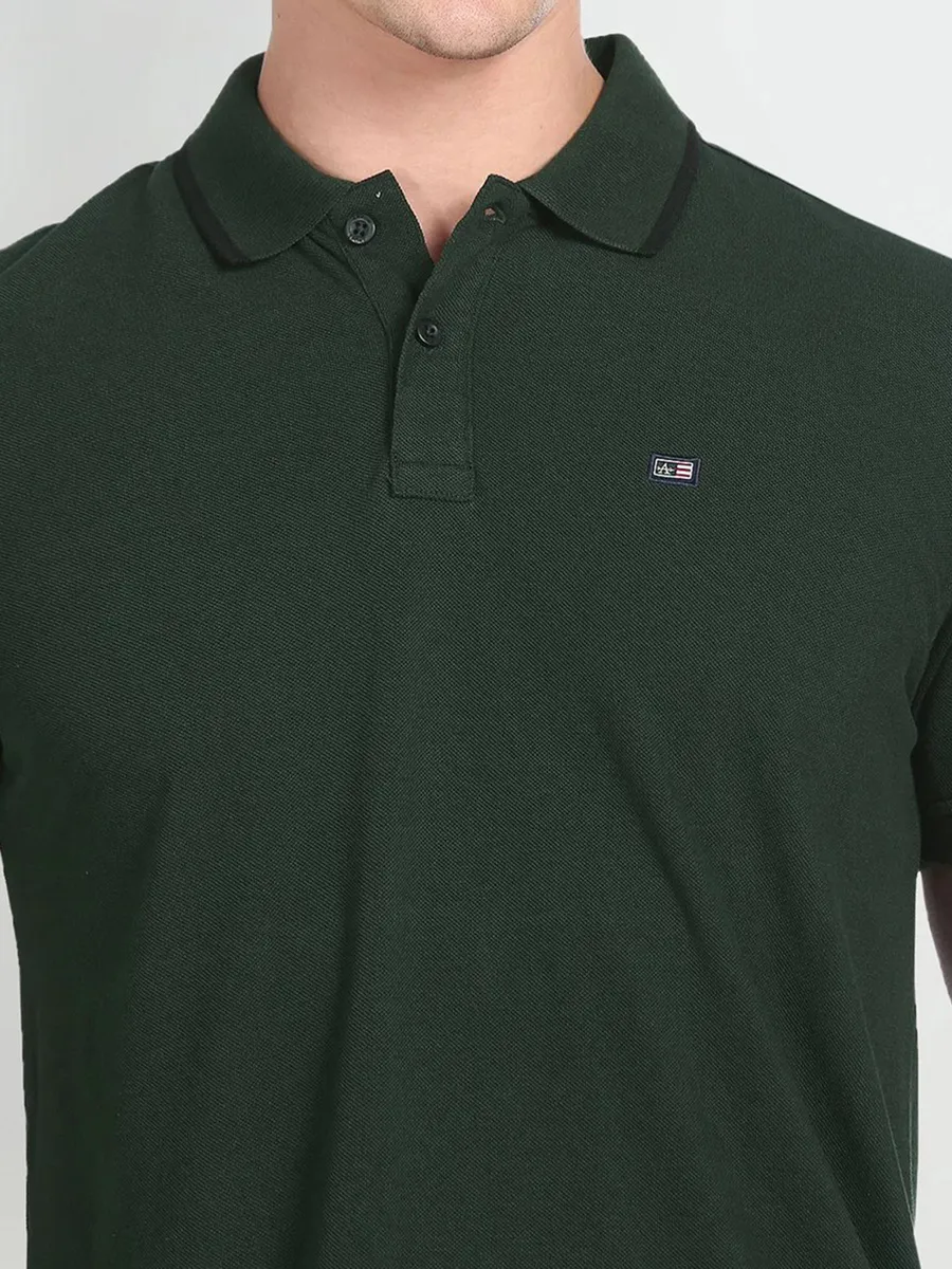 Arrow dark green casual cotton polo t shirt