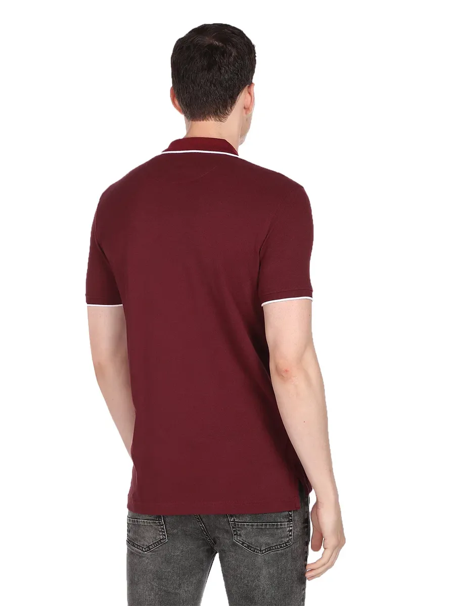 Arrow maroon plain cotton polo t shirt