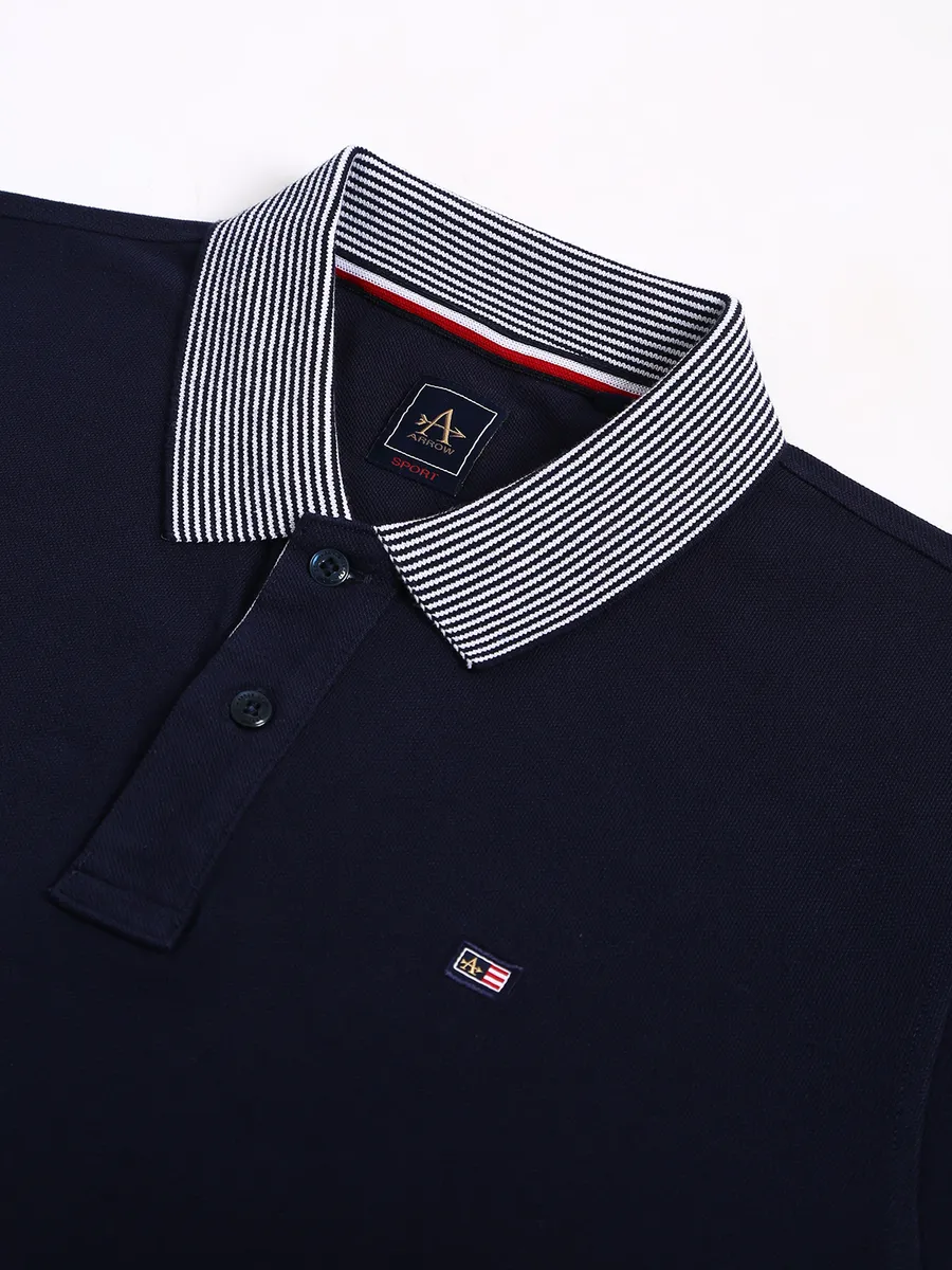 Arrow plain navy cotton polo t shirt