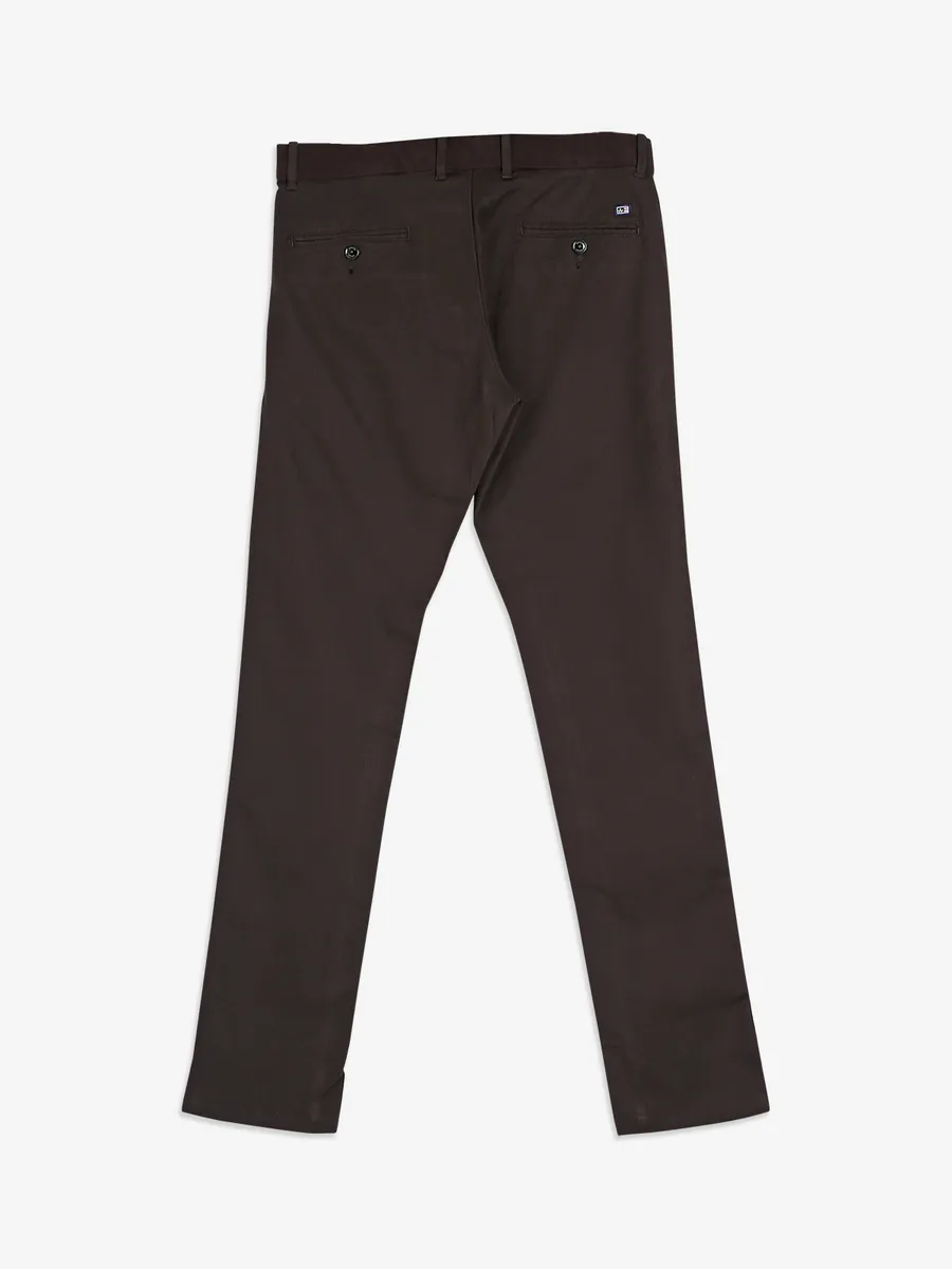 Arrow solid brown cotton trouser