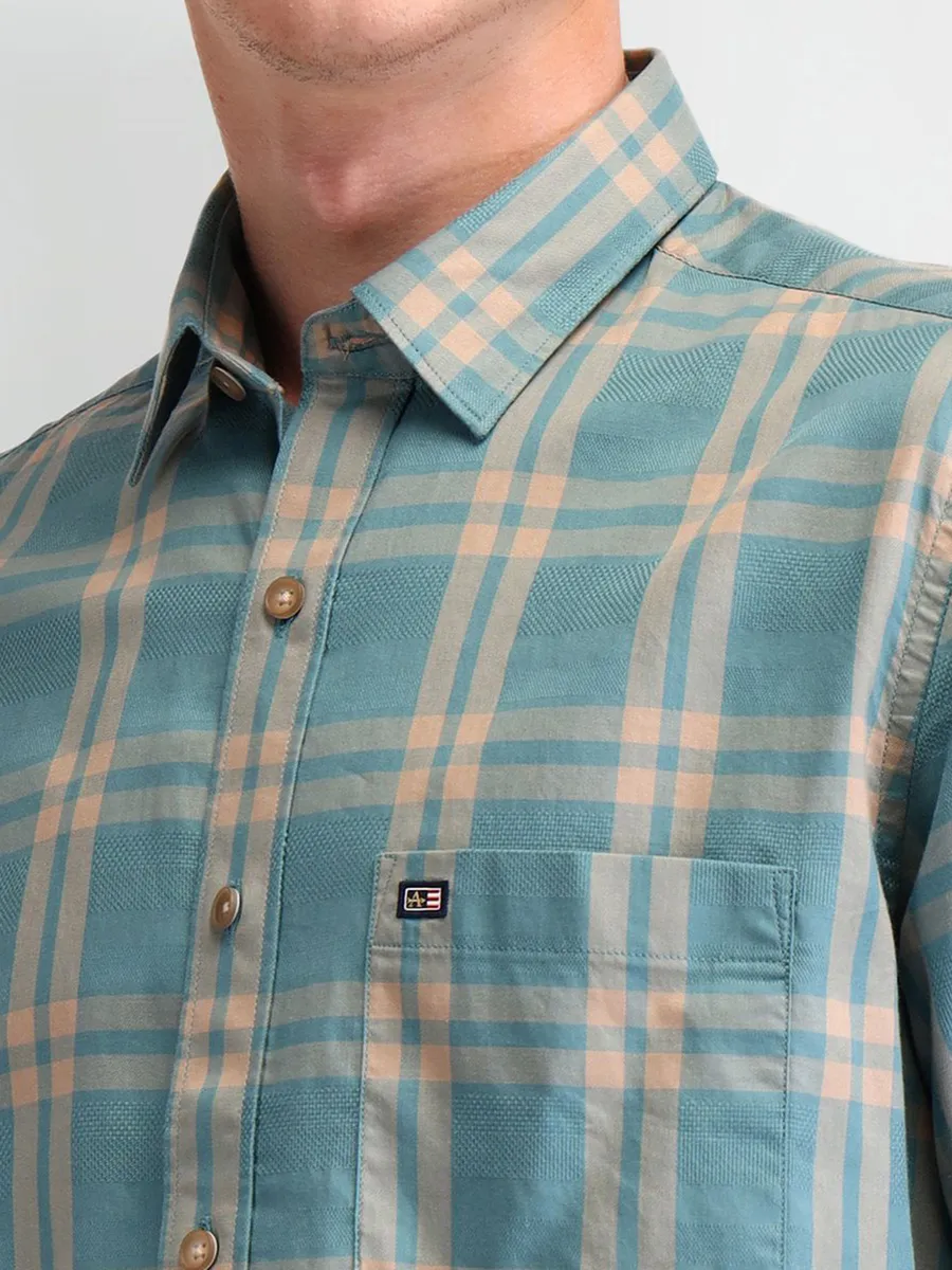 ARROW SPORT light blue shirt with check pattern for men-G3-MCS14669