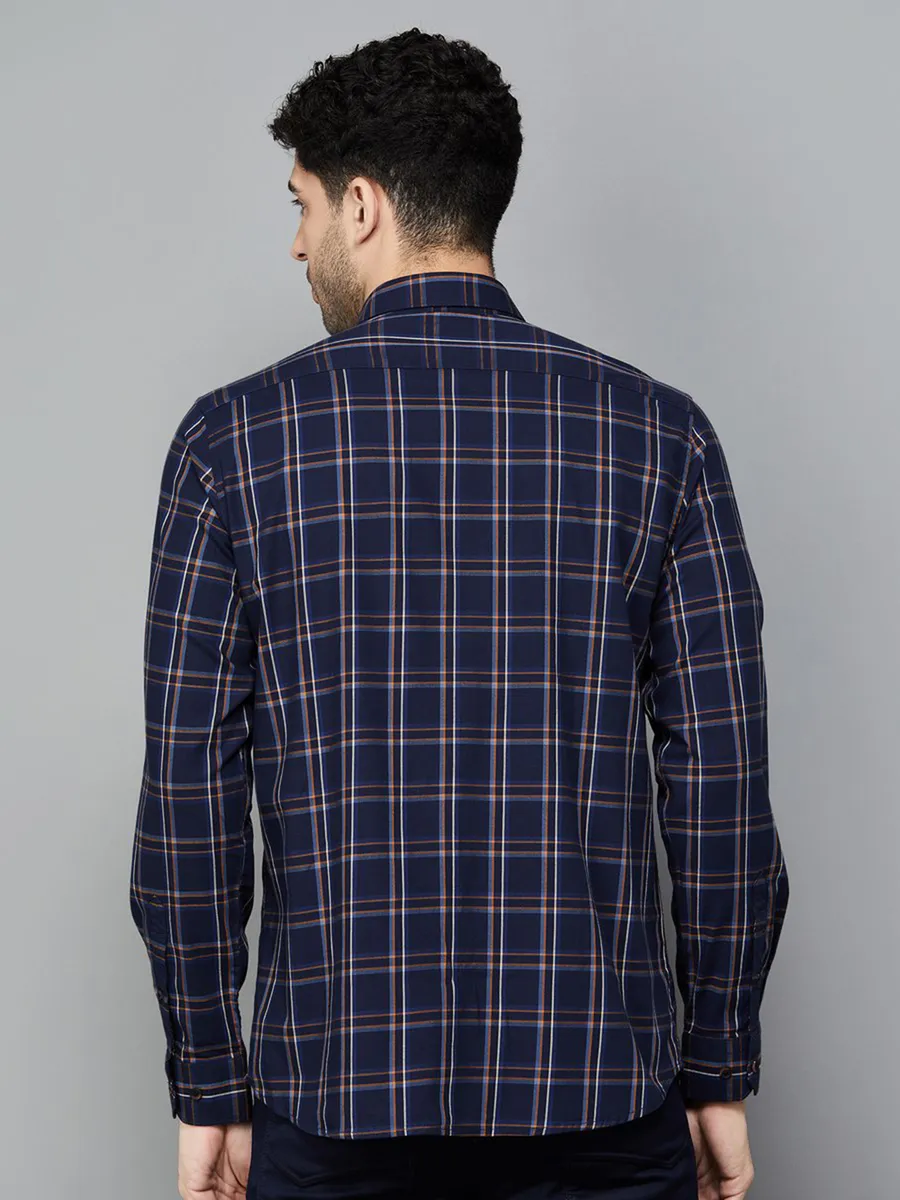 ARROW SPORT navy cotton casual check shirt for men