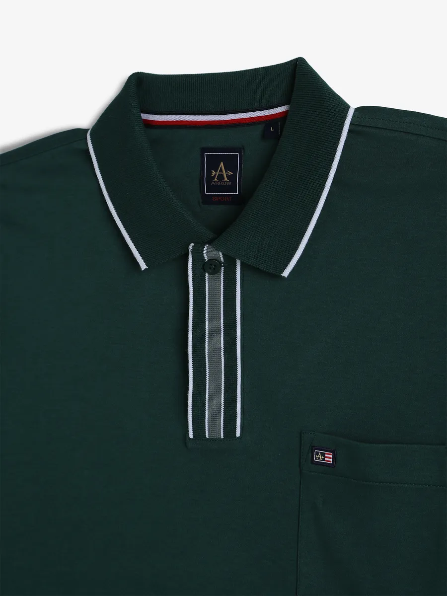 ARROW SPORT plain dark green cotton polo t-shirt