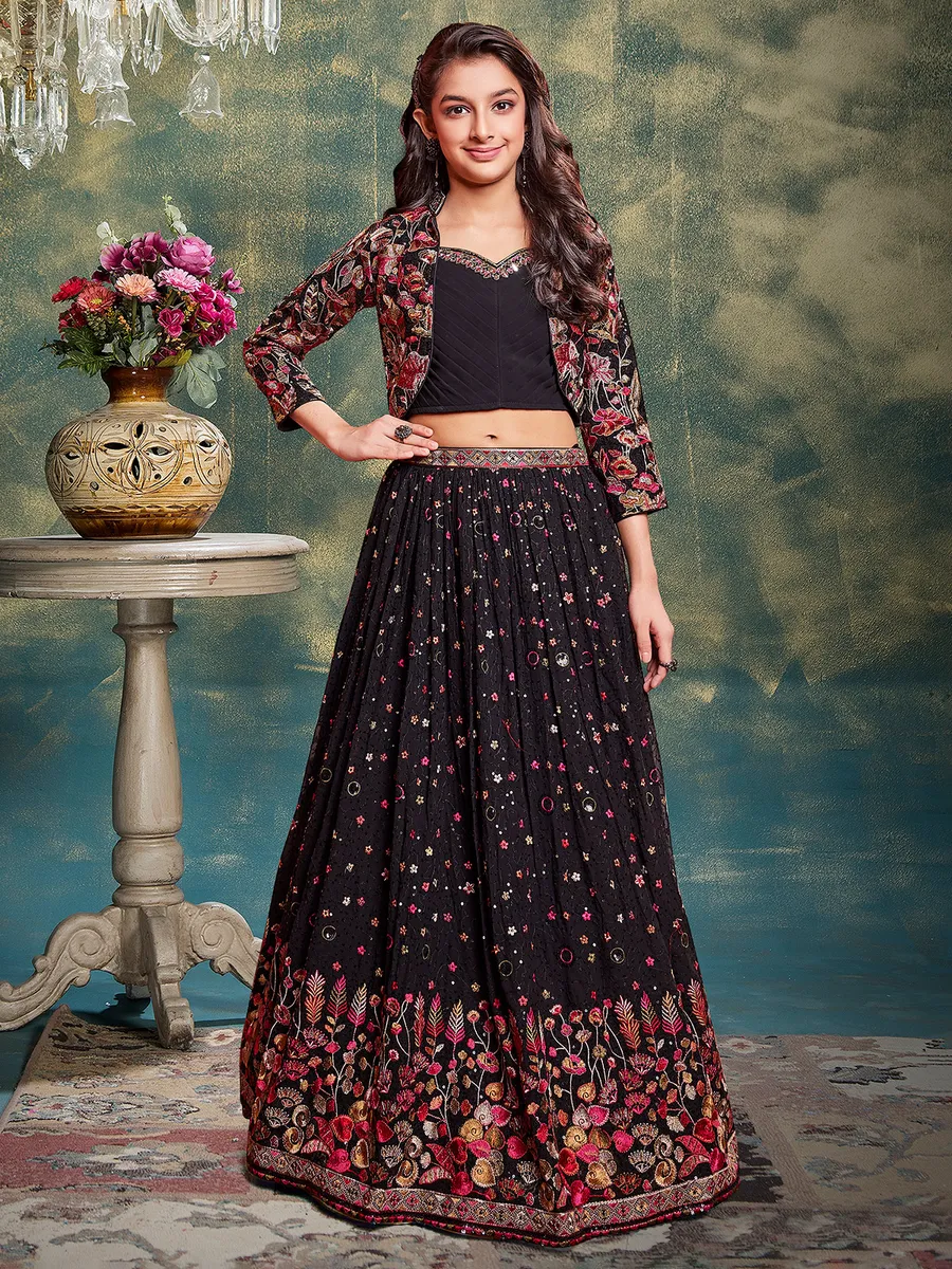 Attractive georgette black lehenga choli with jacket