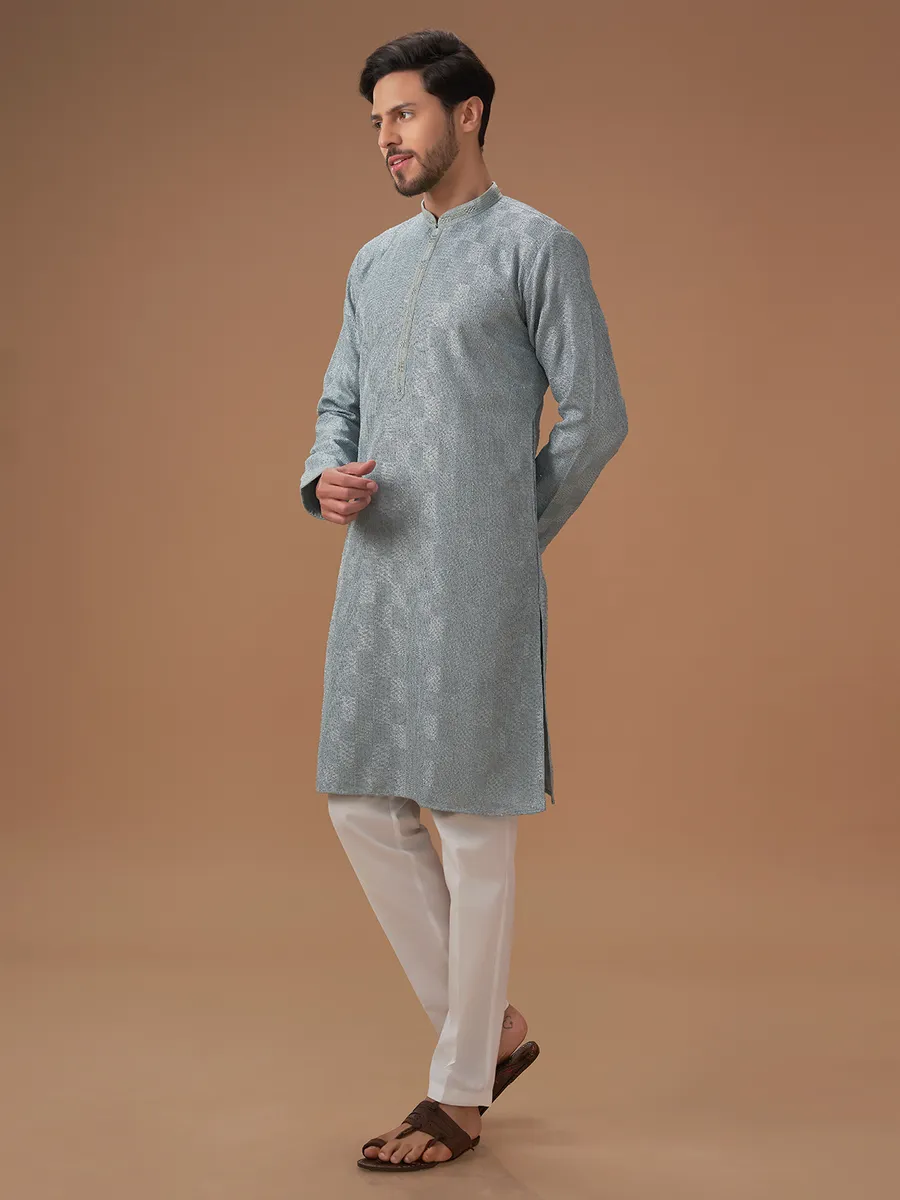 Attractive grey silk  Men Kurta pajama