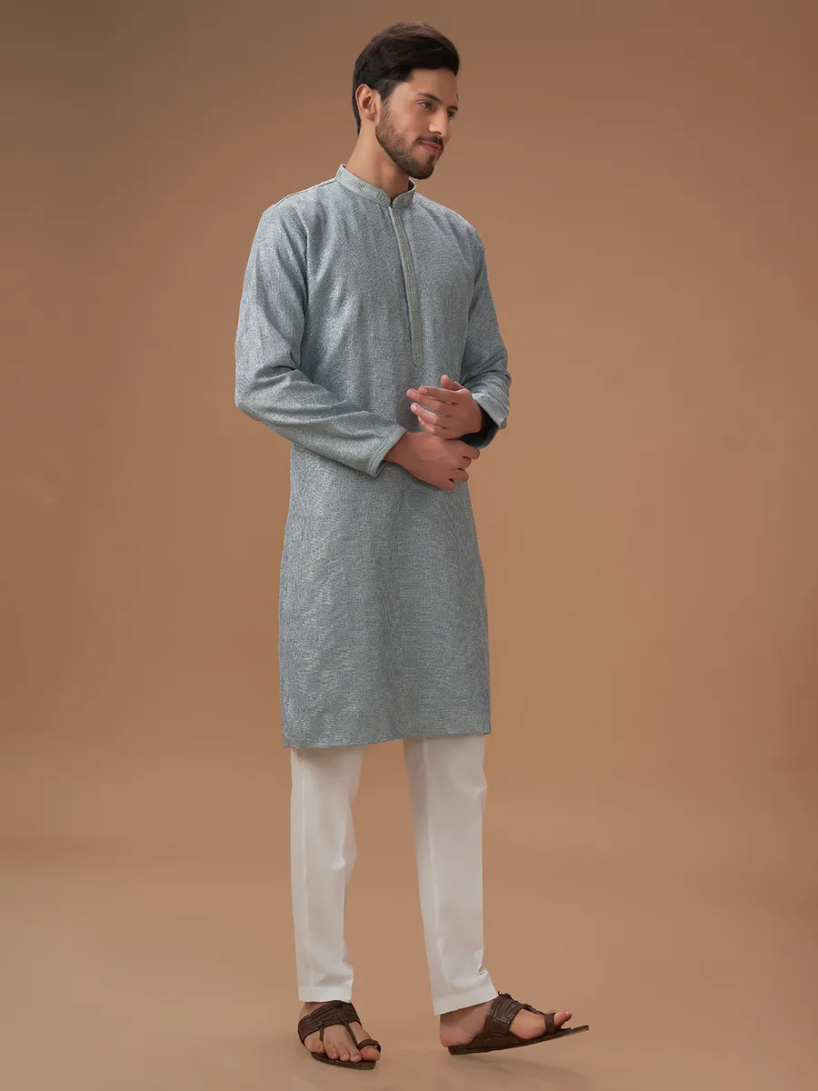 Attractive grey silk kurta suit
