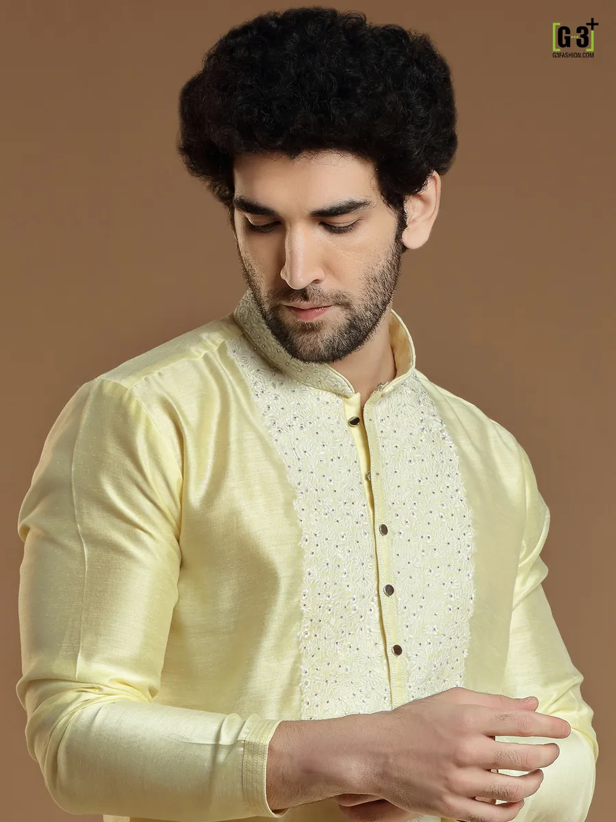 Attractive lime yellow silk kurta suit for festivals