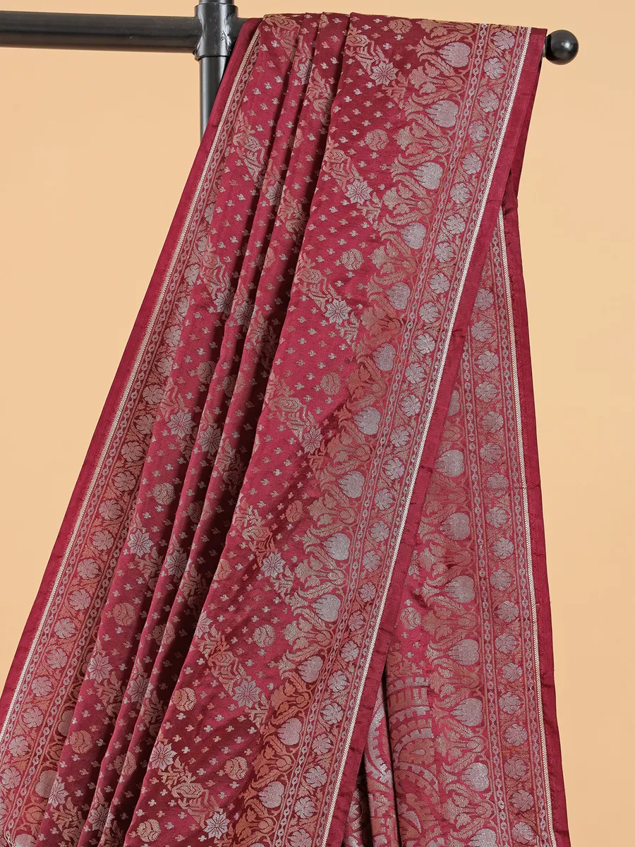 Attractive maroon banarasi silk saree