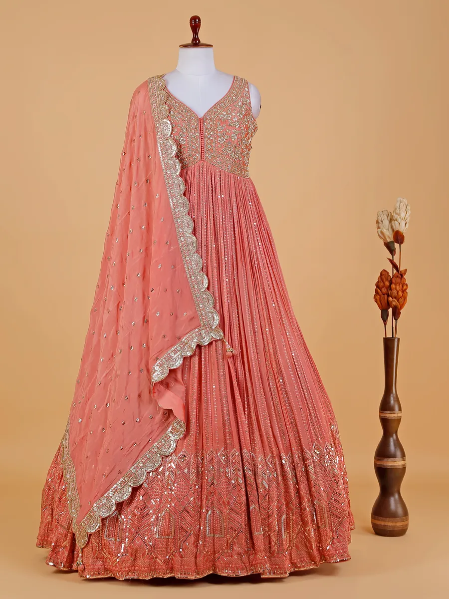 Attractive peach georgette anarkali suit