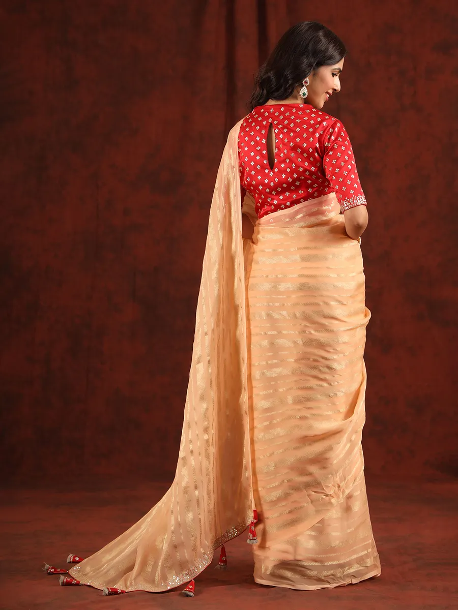 Attractive peach organza saree