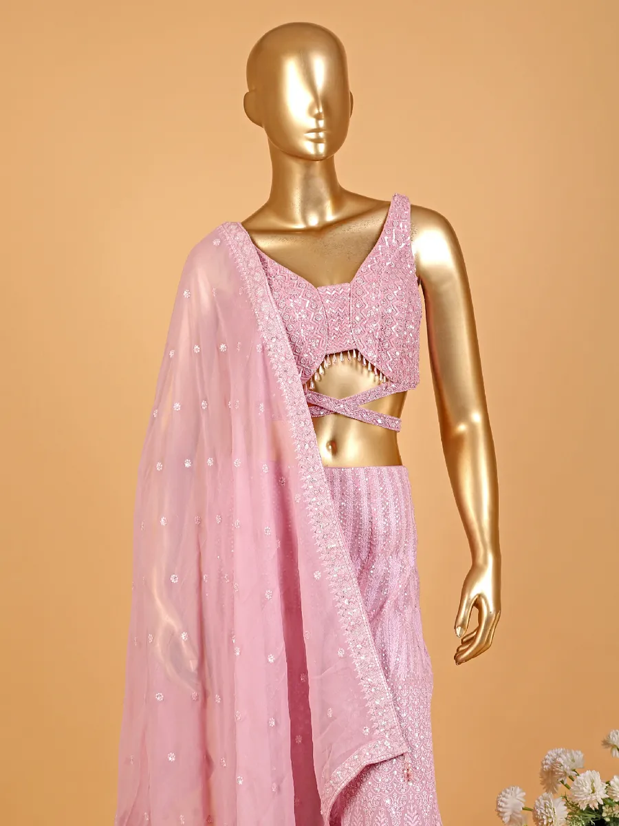 Attractive pink georgette palazzo suit