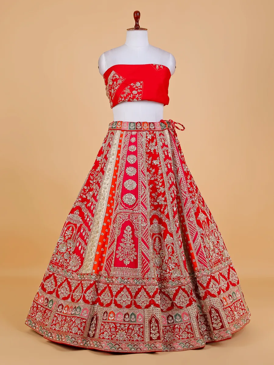 Attractive red silk lehnega choli