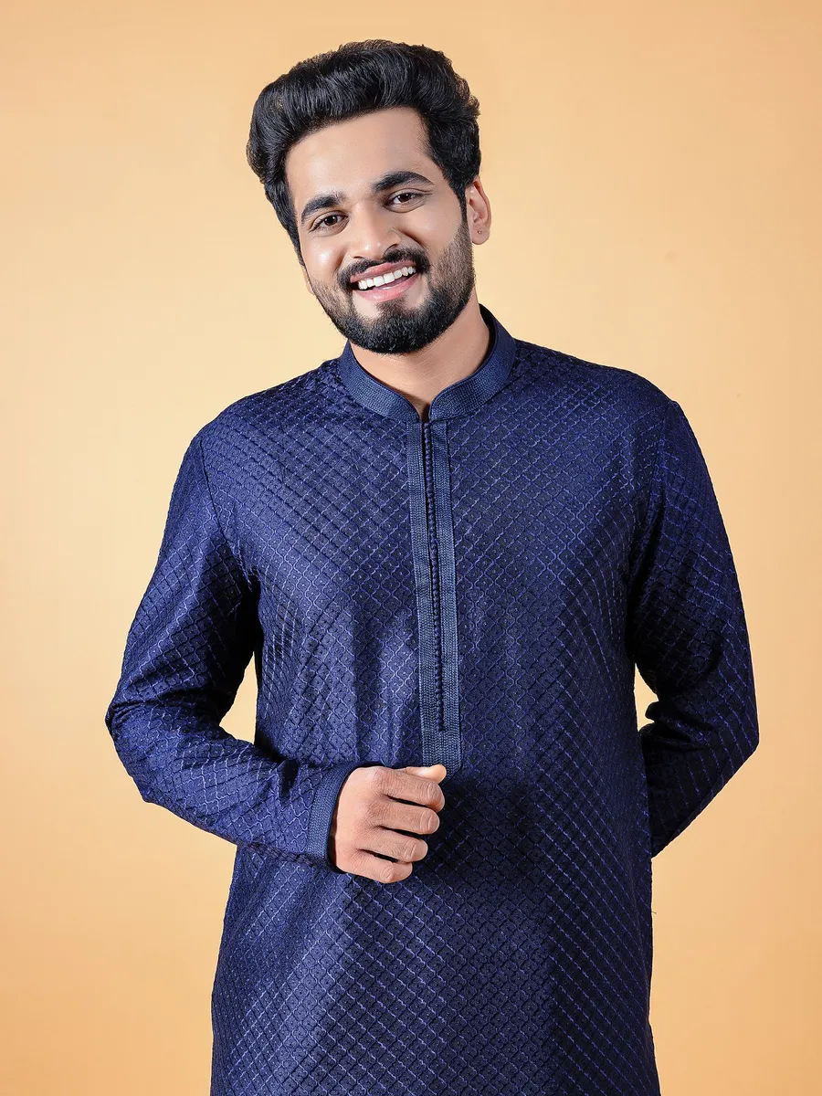 Attractive silk navy  Men Kurta pajama