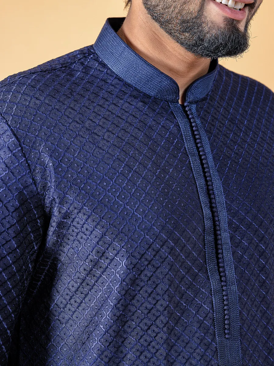 Attractive silk navy kurta suit