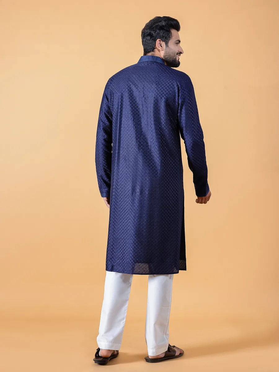 Attractive silk navy  Men Kurta pajama