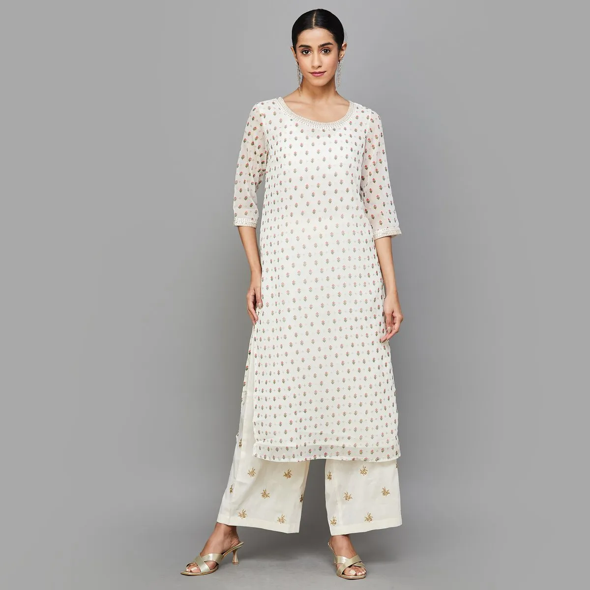 AURELIA white silk printed kurti