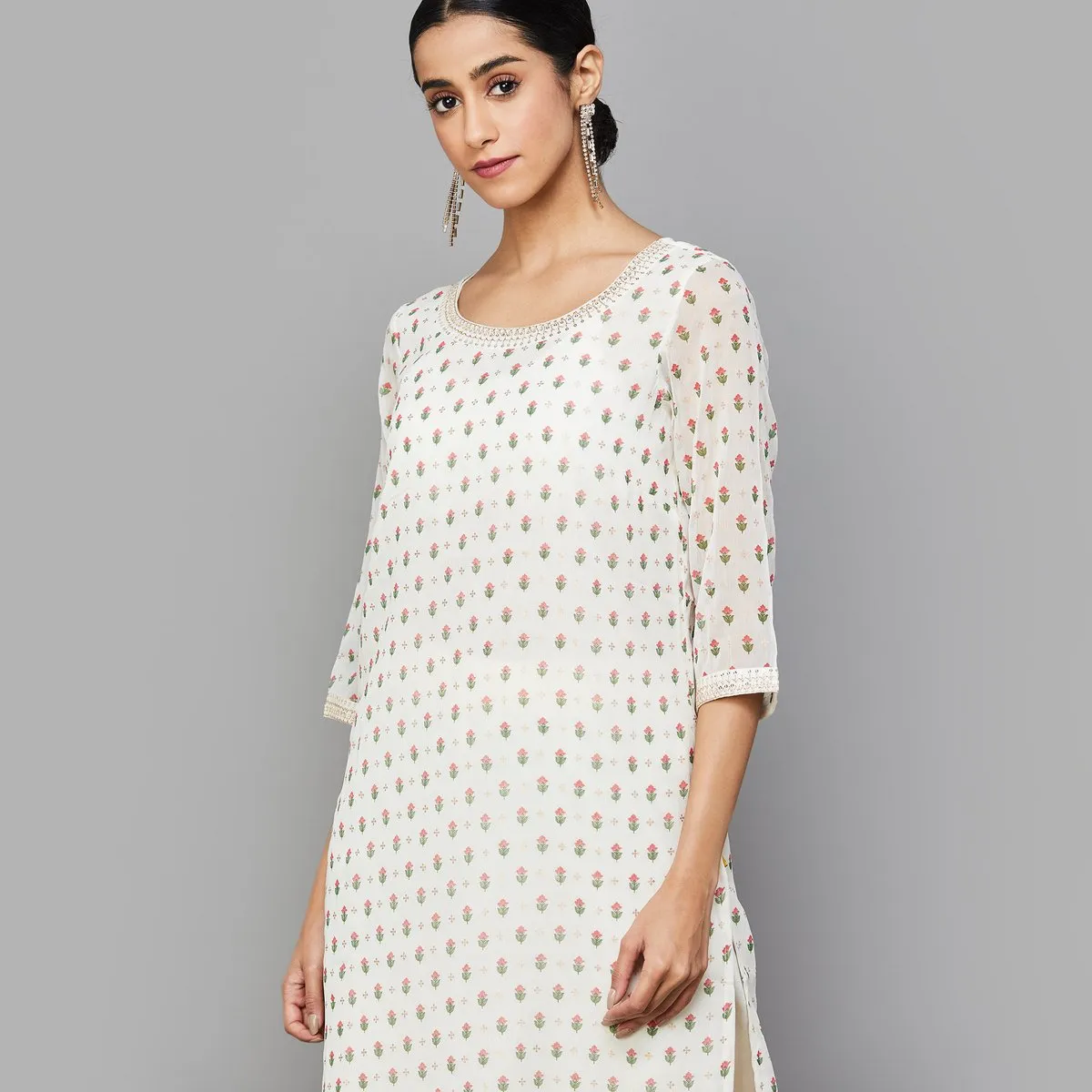 AURELIA white silk printed kurti
