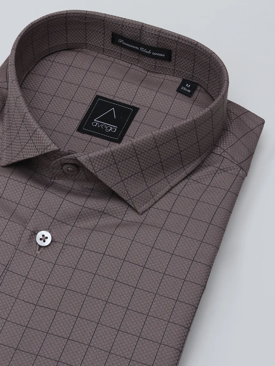 Avega brown slim fit cotton shirt for party