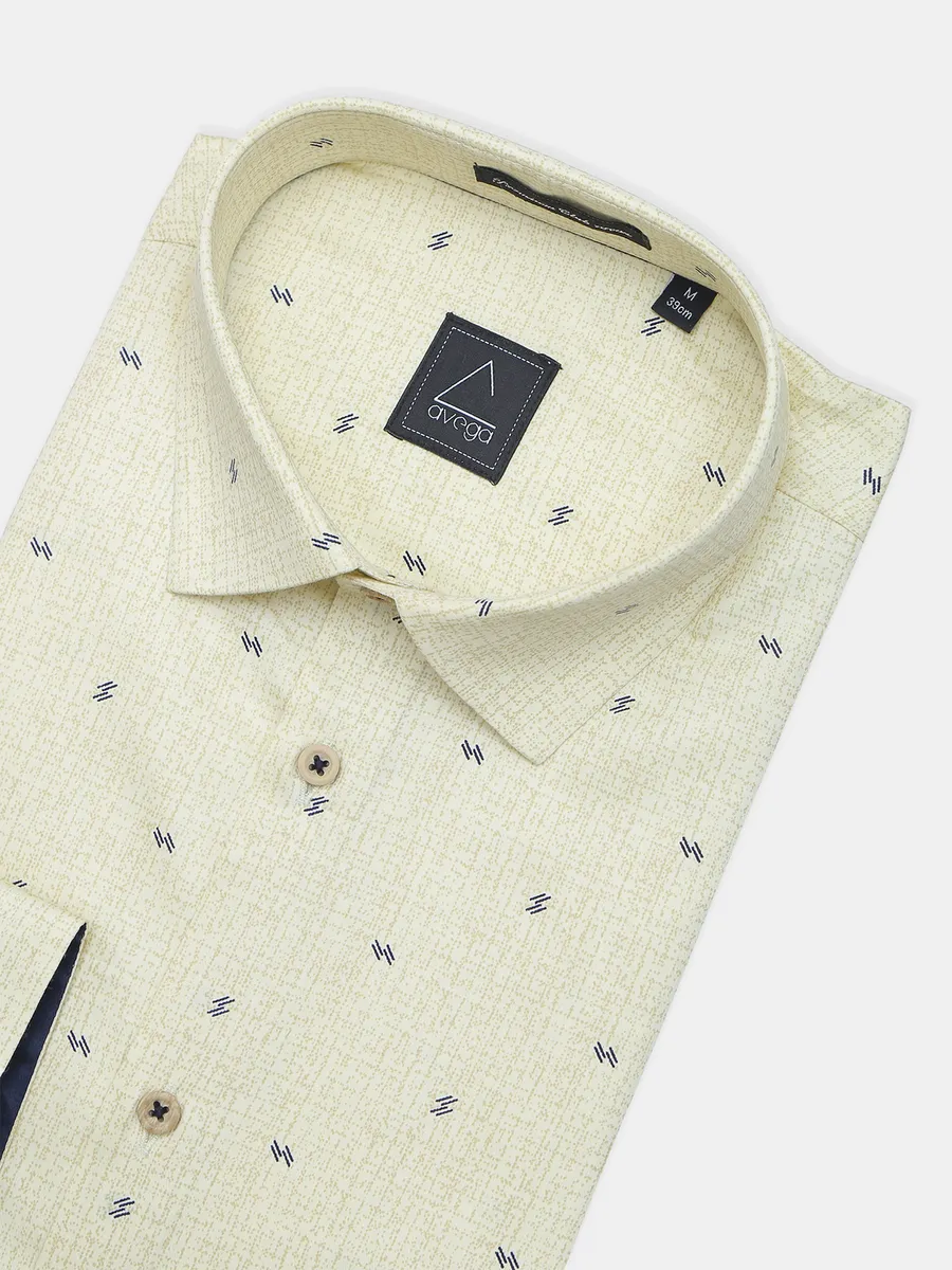 Avega cotton fabric lemon yellow printed mens shirt