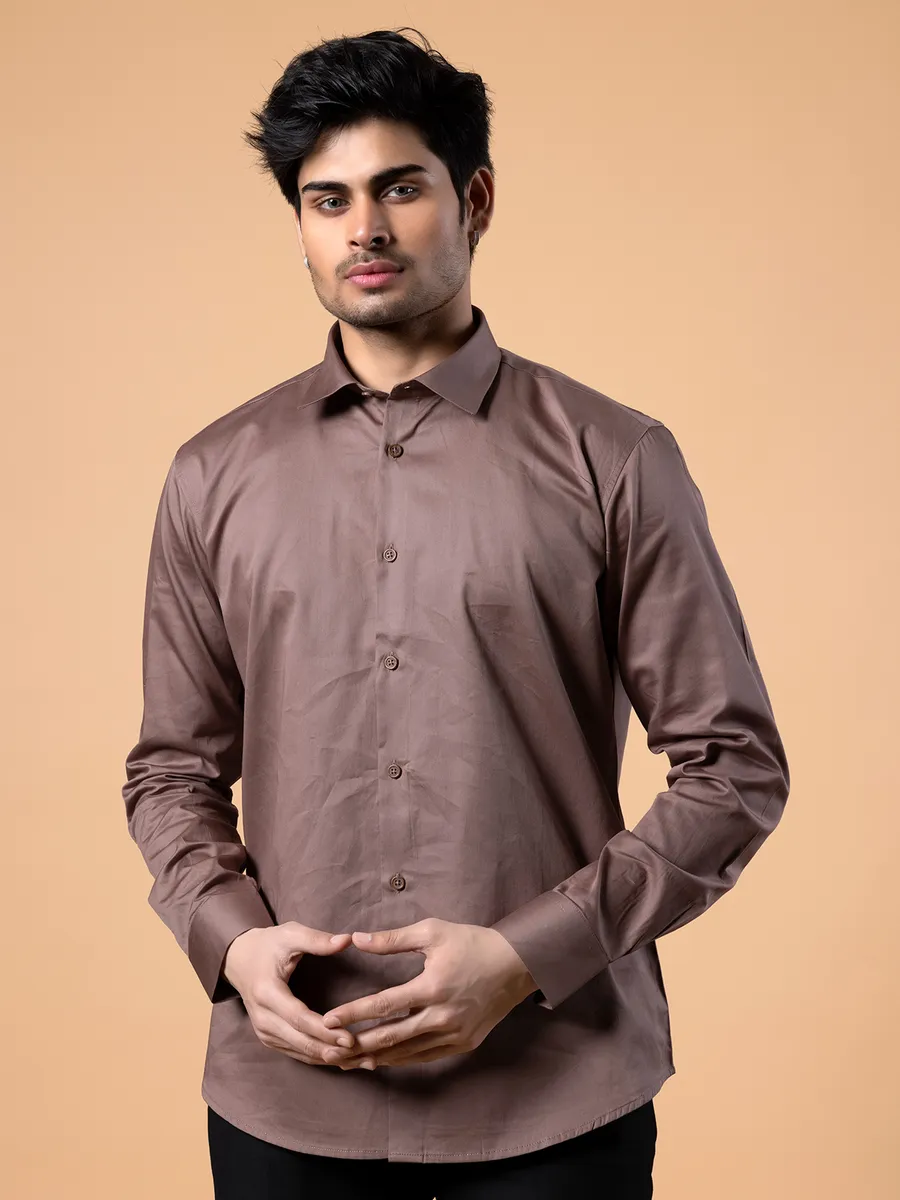 Avega cotton plain brown shirt