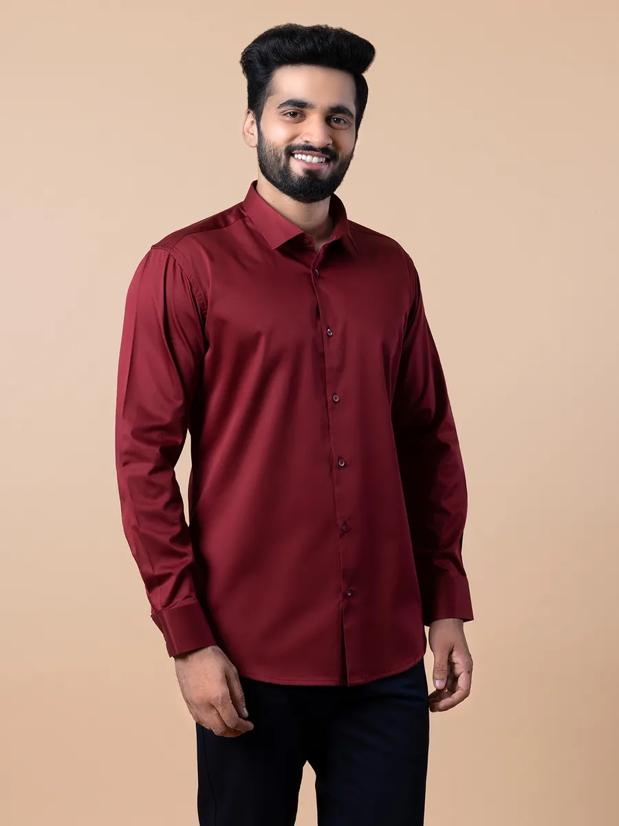 Avega cotton plain maroon shirt