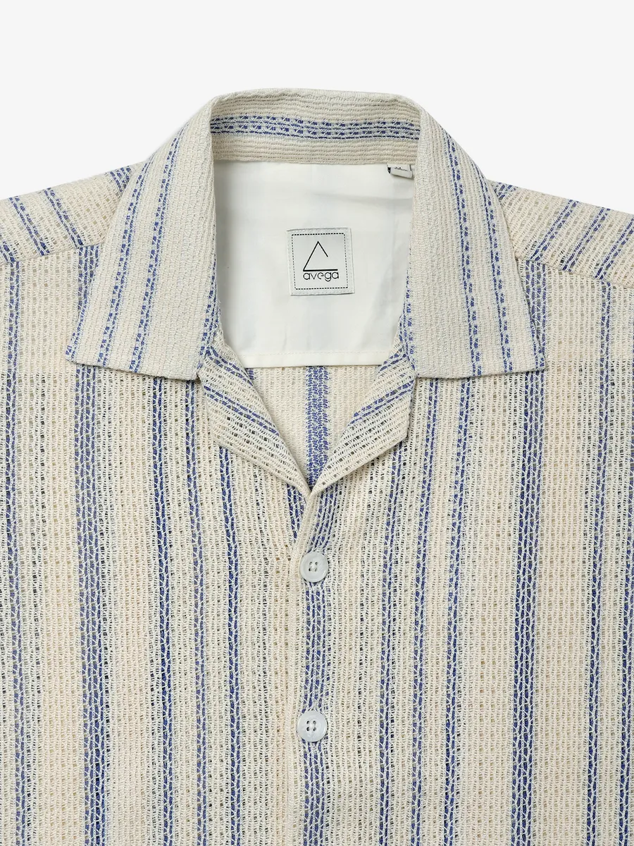 AVEGA cream and blue stripe shirt