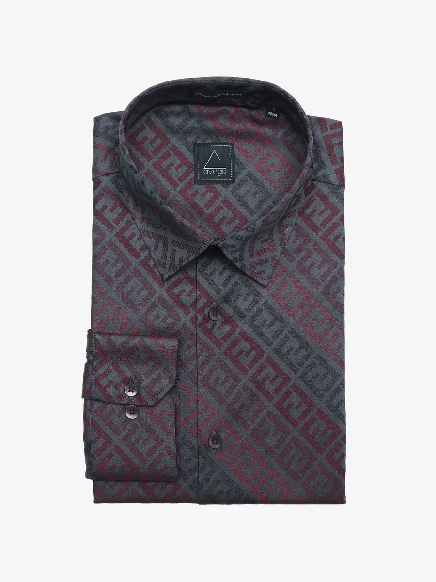 Avega dark grey cotton printed shirt