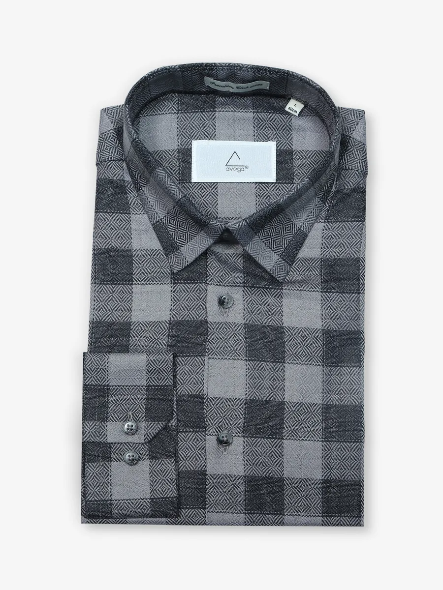 AVEGA grey checks cotton formal shirt