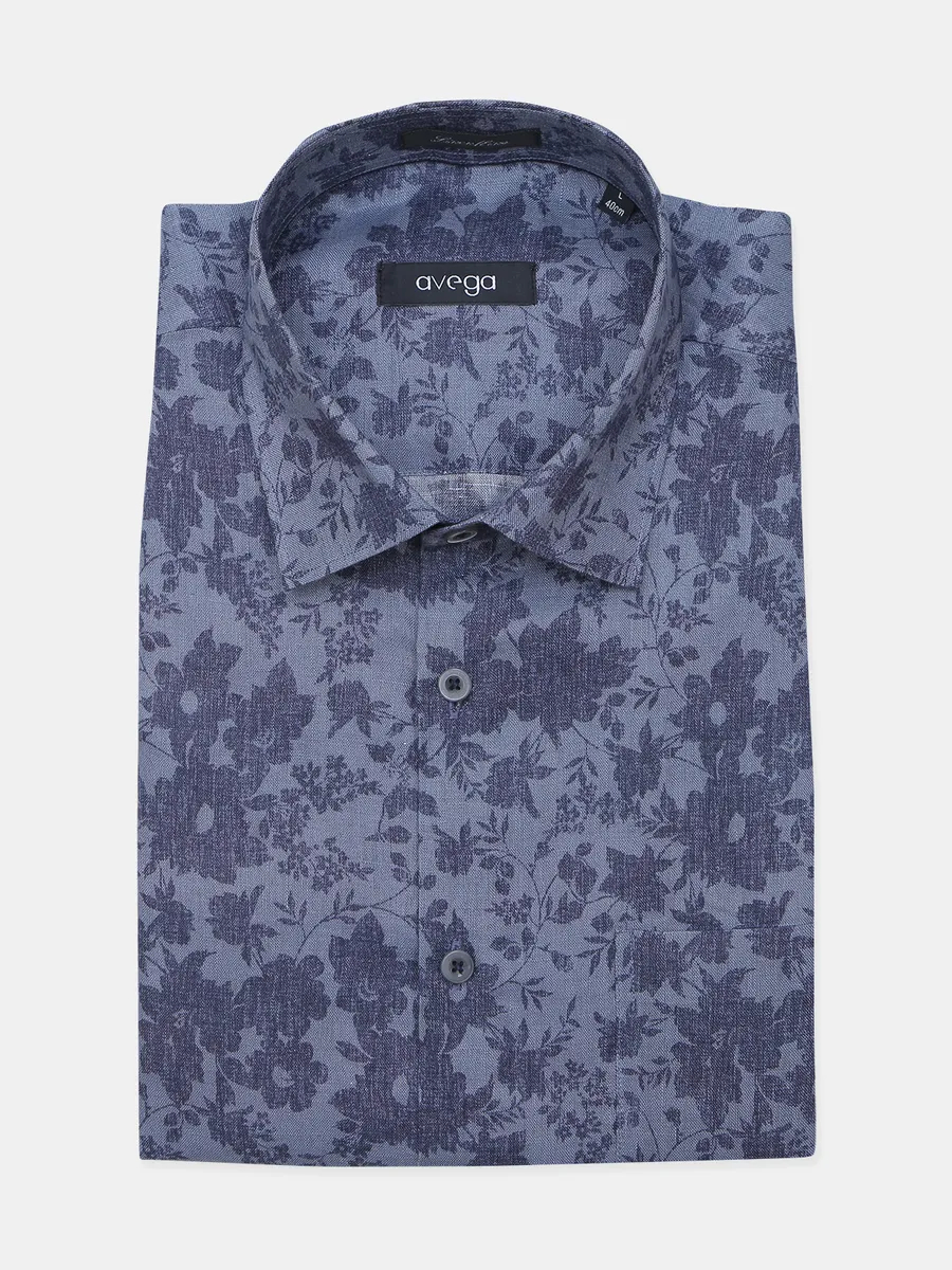 Avega grey printed linen formal shirt