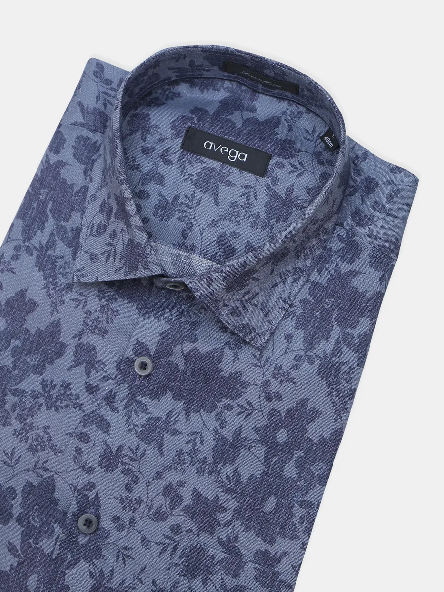 Avega grey printed linen formal shirt