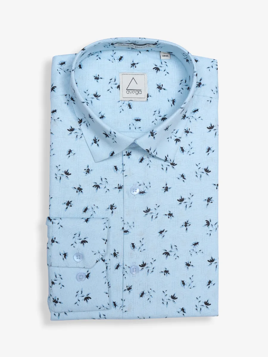 Avega light blue cotton printed shirt