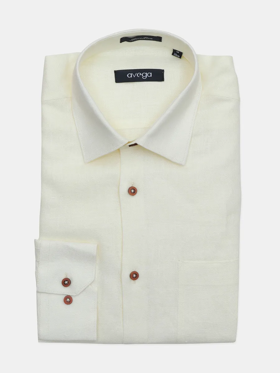 Avega light yellow solid casual linen shirt