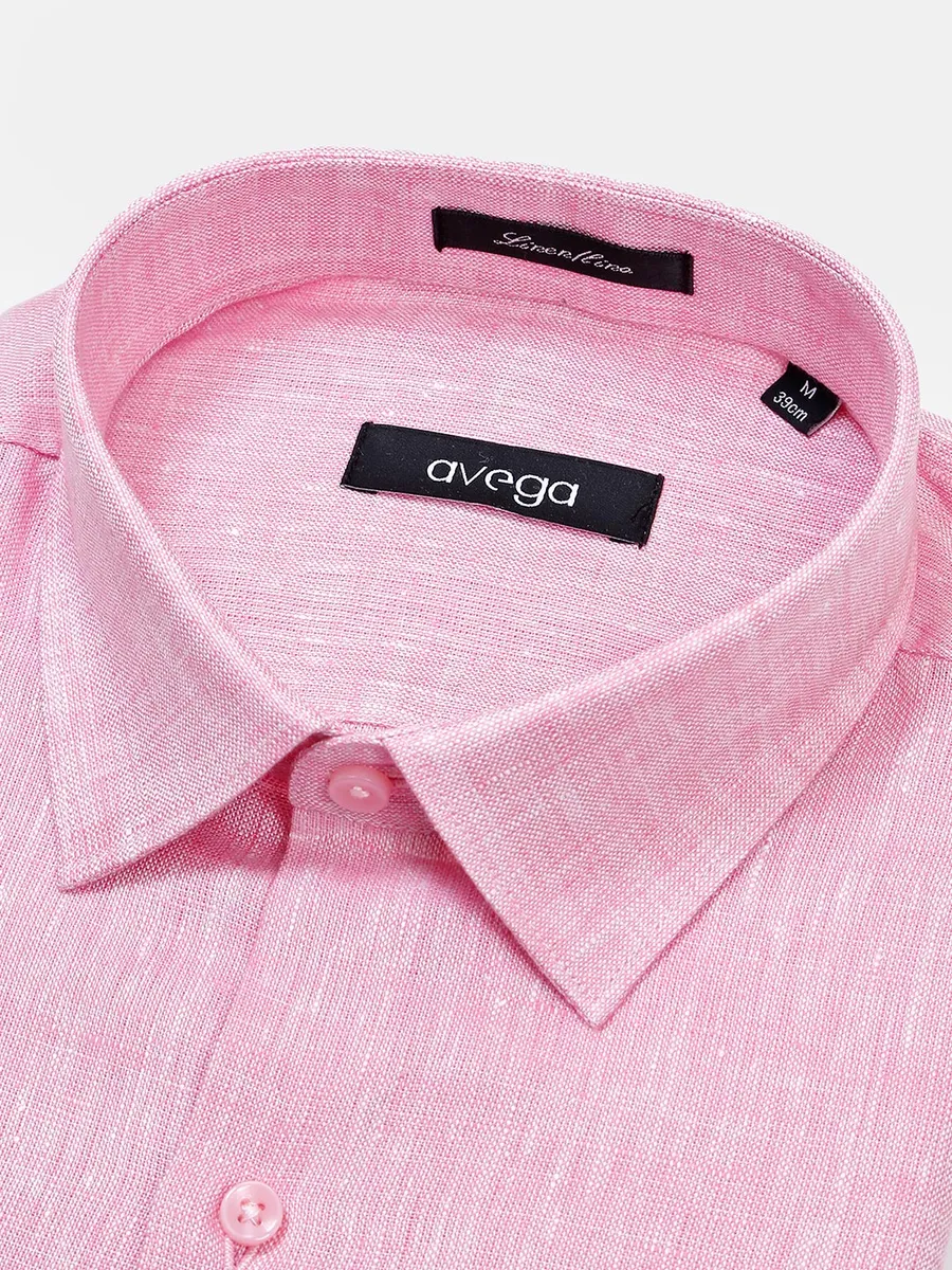 Avega pink solid linen cut away collar shirt
