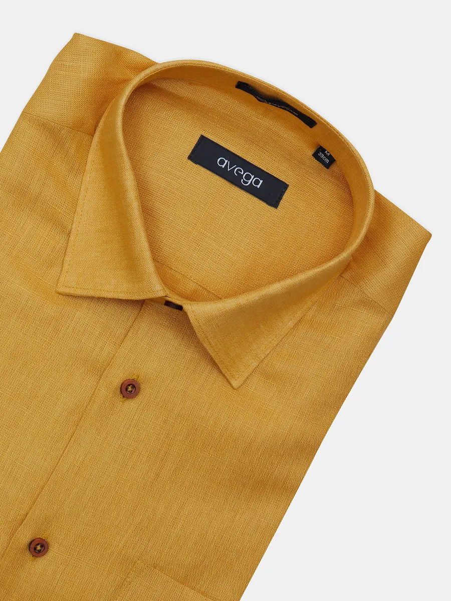 Avega presented mustard yellow solid linen shirt