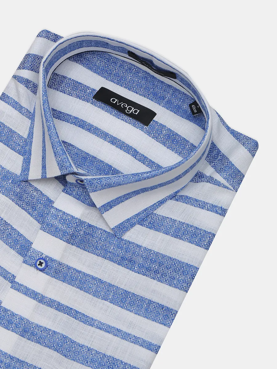 Avega presented white and blue linen stripe shirt
