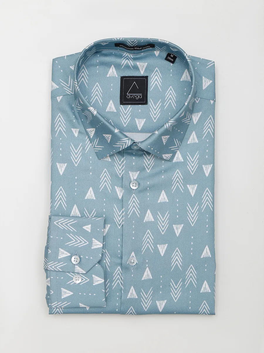 Avega printed light blue cotton shirt