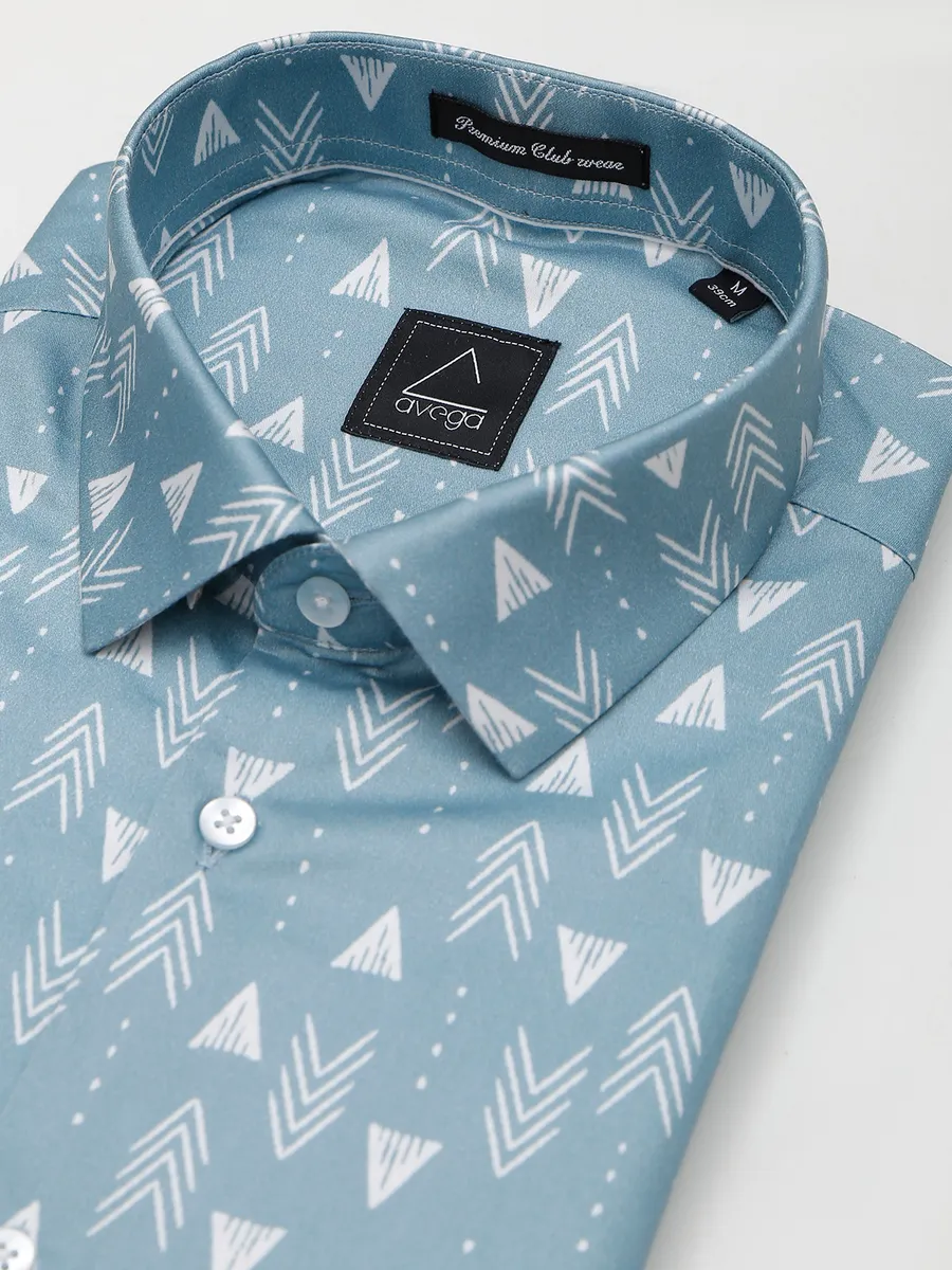 Avega printed light blue cotton shirt