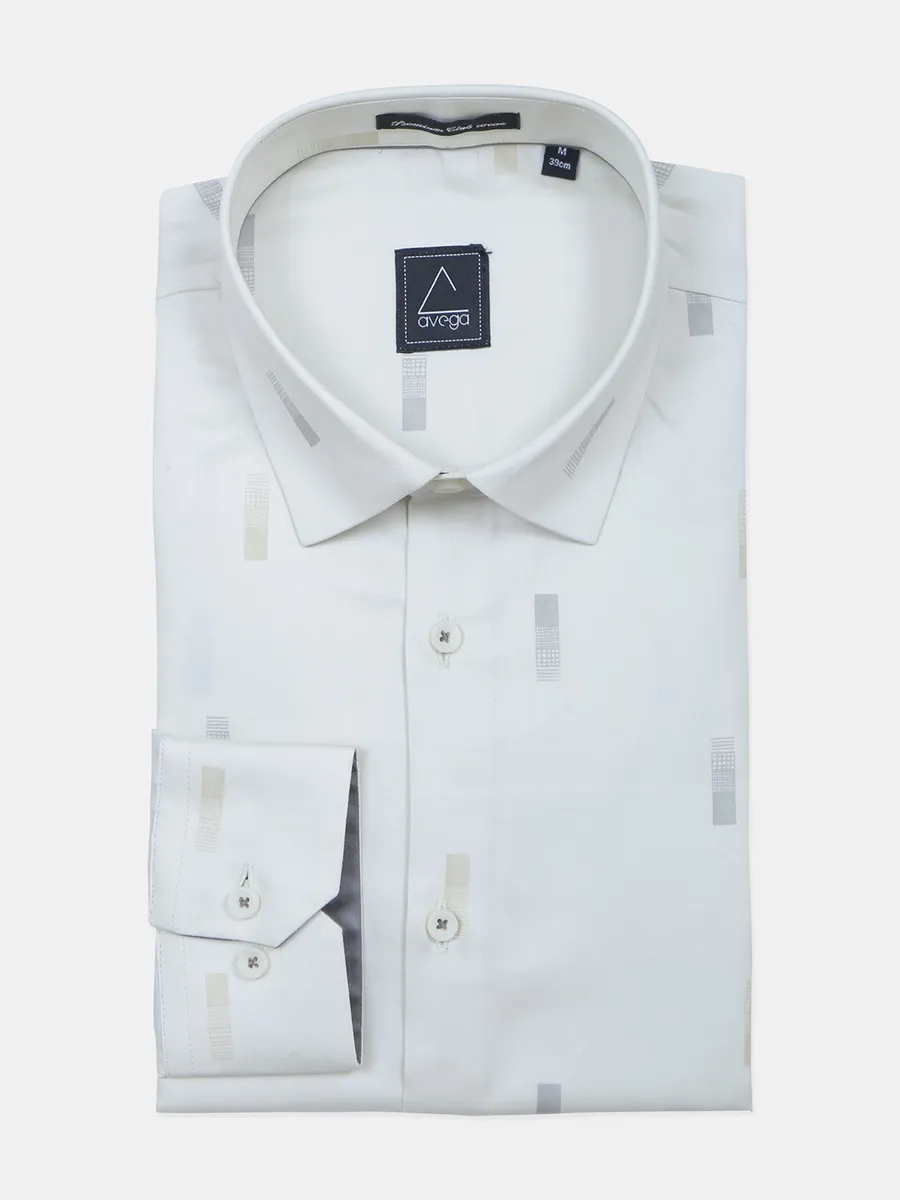 Avega printed off white cotton formal shirt for mens