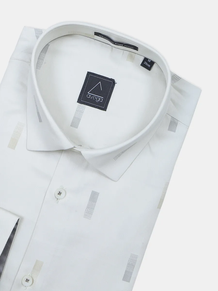 Avega printed off white cotton formal shirt for mens