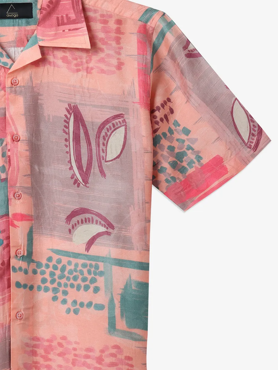 AVEGA printed peach cotton shirt