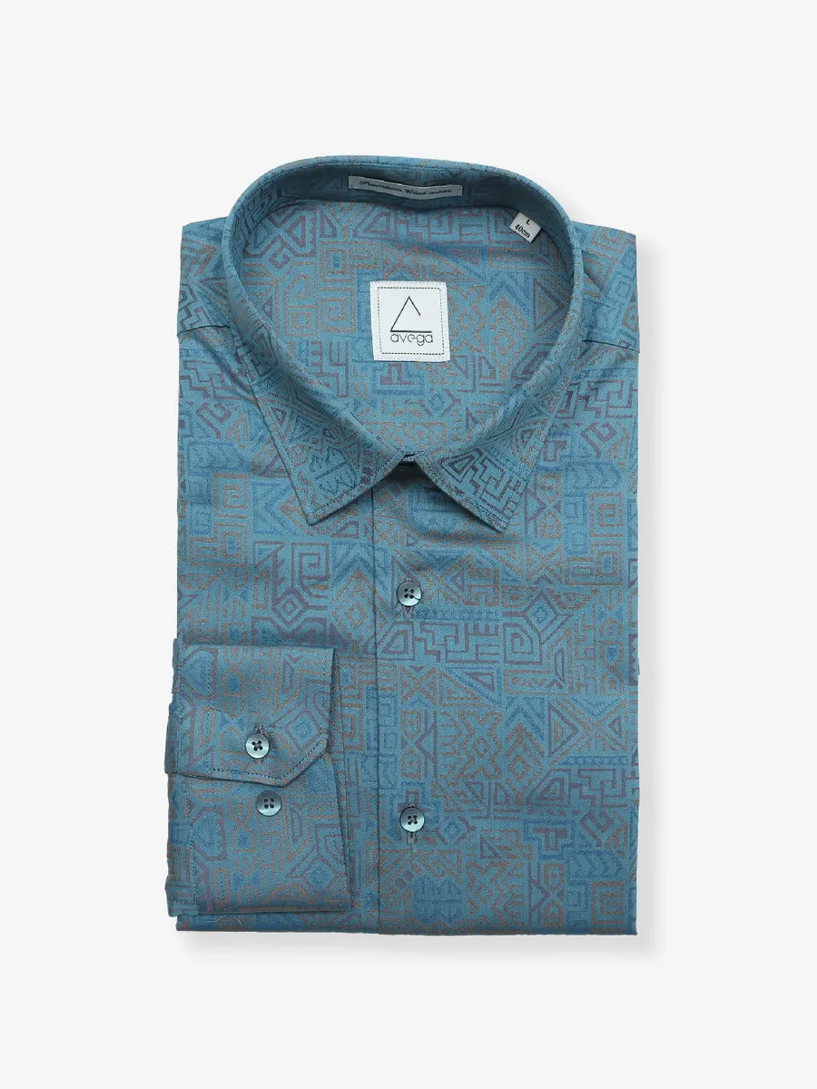 Avega printed rama blue cotton shirt